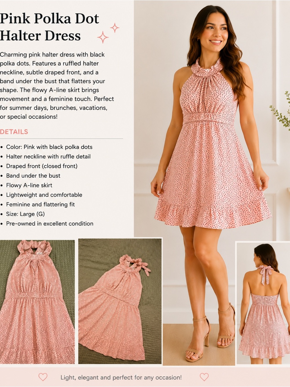 Pink Polka Dot Halter Dress - Feminine A-Line